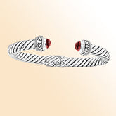 AB-1024-GA Sterling Silver Bangle With Garnet Q. Jewelry Bali Designs Inc